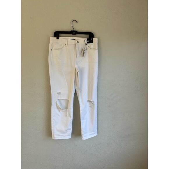 Express Woman White Mid Rise Ripped Boyfriend Jeans, Size 10R - Picture 3 of 11